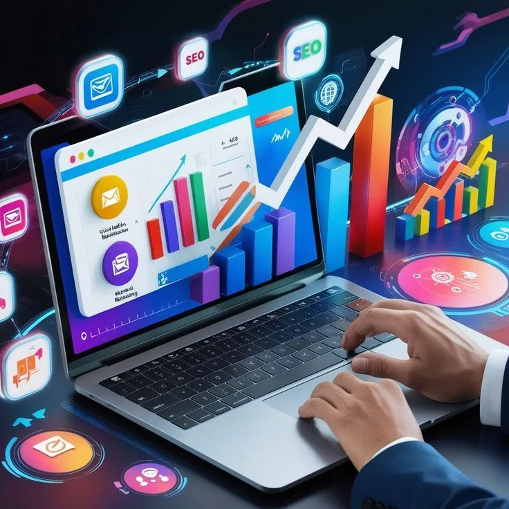 Digital Marketing Services analytics showing website performance, traffic, and business growth