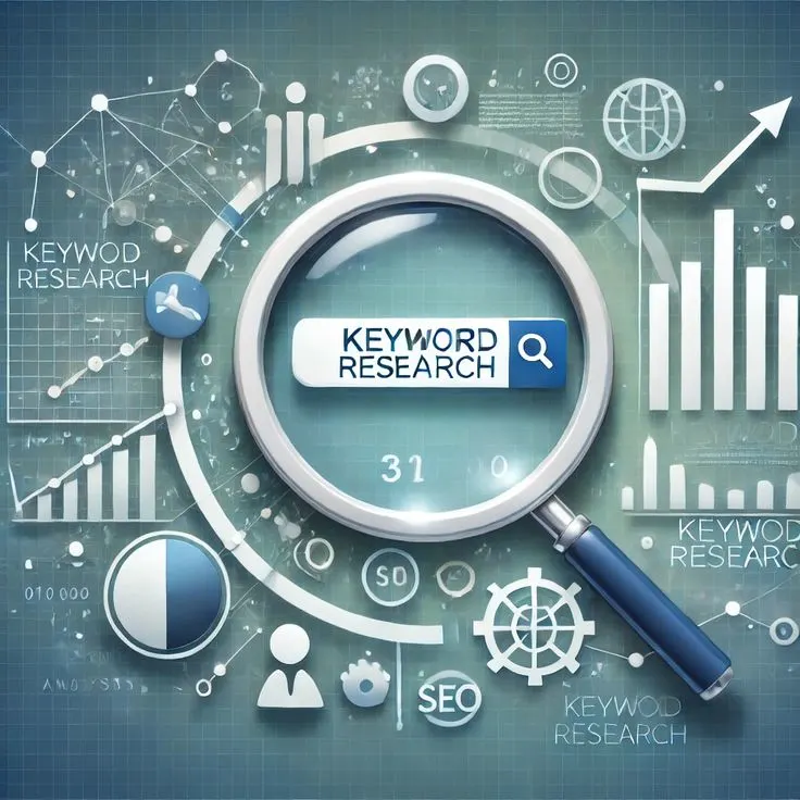 Keyword research for SEO showing search analysis, keywords, and website growth